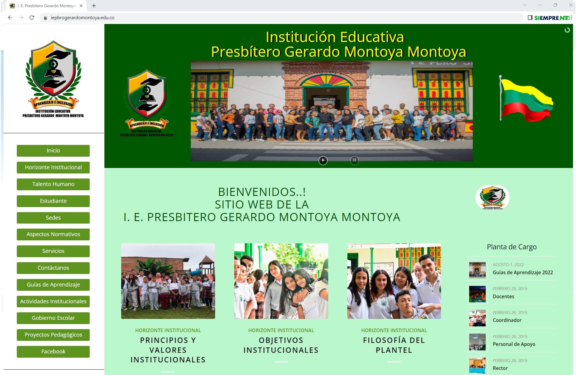 Sitio web de la I. E. Presbítero Gerardo Montoya Montoya